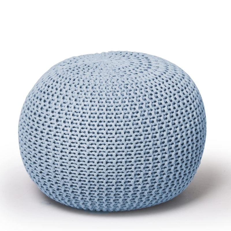 Pouf Round Chunky Knit Hand Woven Coastal Modern