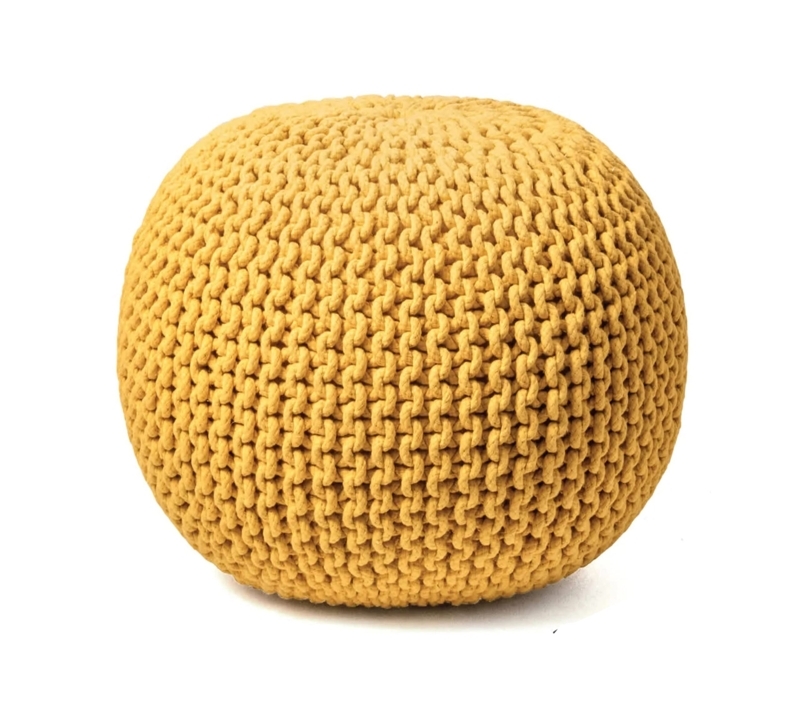 Pouf Round Cream Chunky Cable Knit Braided Boho Decor
