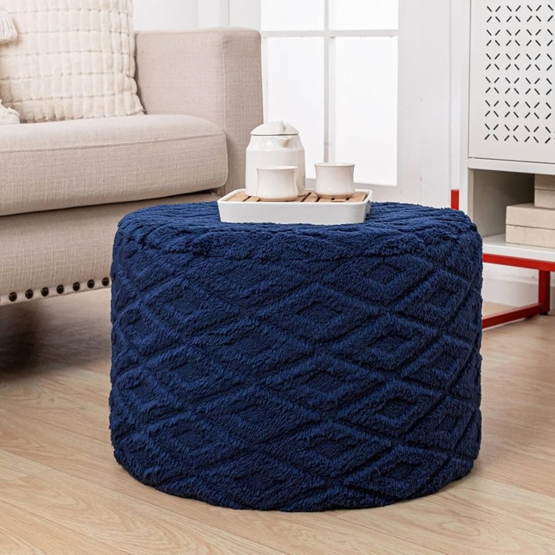 Pouf Round High Pile Faux Fur Textured Seating