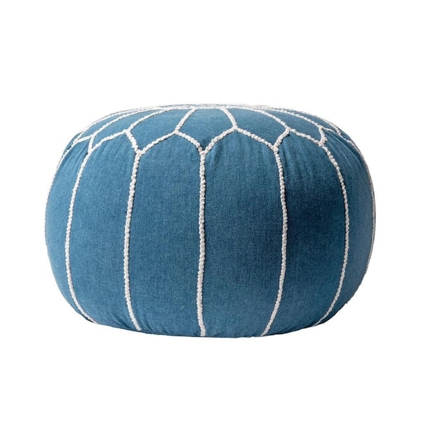 Pouf Round Moroccan Geometric Embroidered Cotton