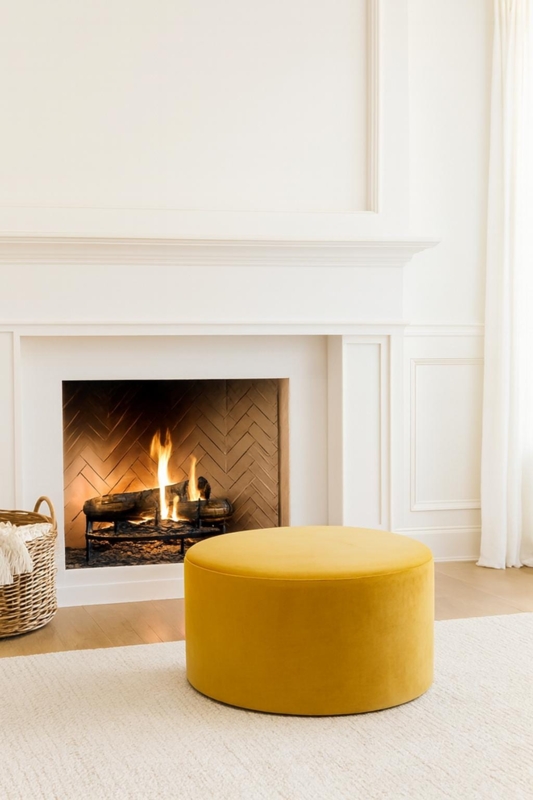 Pouf Round Mustard Velvet Pleated Sides Button Tufted