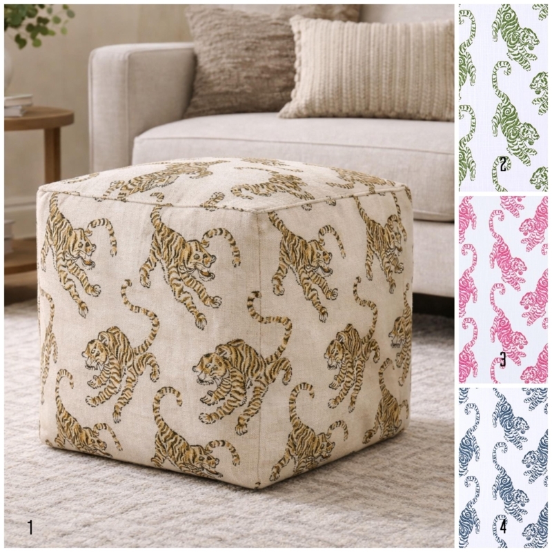 Pouf Round Tiger Print Washable Cover Bohemian Floor Cushion