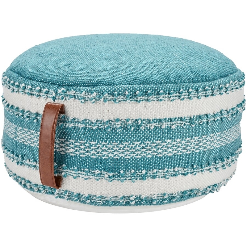 Pouf Round Vibrant Turquoise Chunky Cable Knit Bohemian