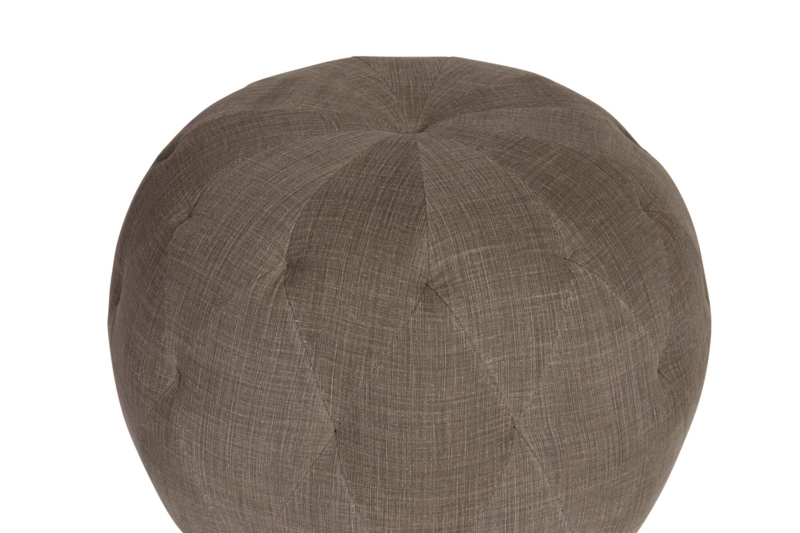 Pouf Round Warm Grey Woven Fabric Welted Seams Textured