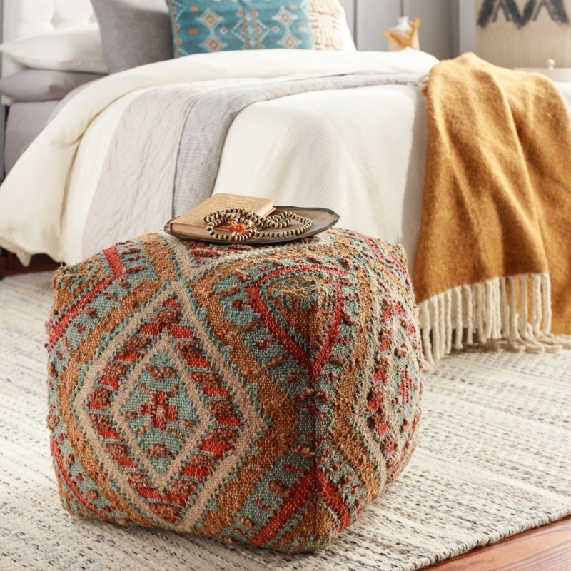 Pouf Rust Geometric Weave Pouf with Braided Texture