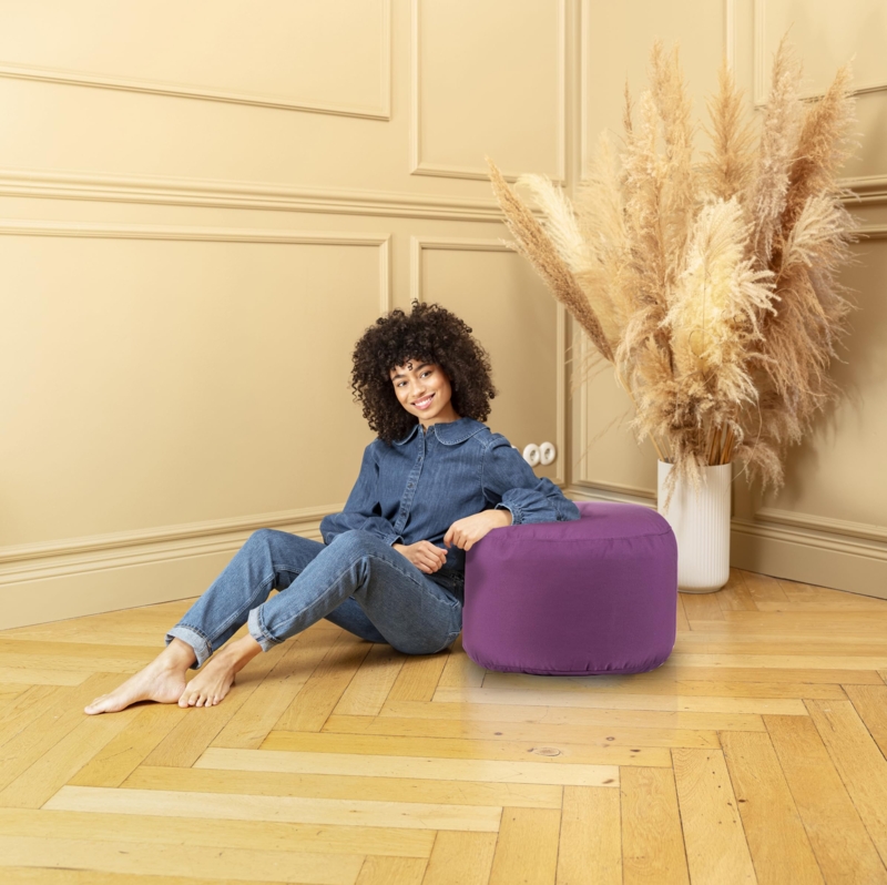 Pouf Saturated Purple Waterproof Bead Filled Modern Floor Pouf