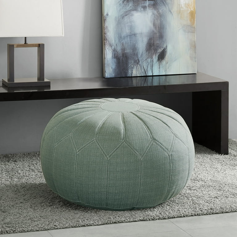 Pouf Seaweed Green Vertical Stitching Round Oversized Modern Organic
