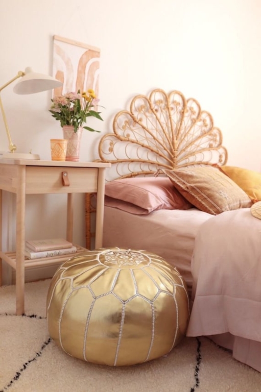 Pouf Segmented Sides Metallic Gold Hand Stitched