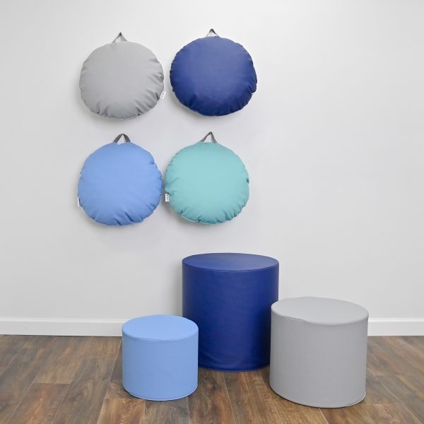Pouf Set with Carry Handles in Aqua and Sky Blue Vinyl (60 chars)