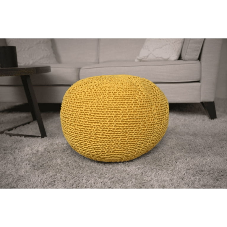 Pouf Spherical Canary Yellow Chunky Knitted Cotton Cord