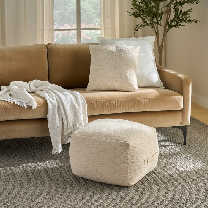 Pouf Square Braided Cable Knit Texture Cream Boho Style
