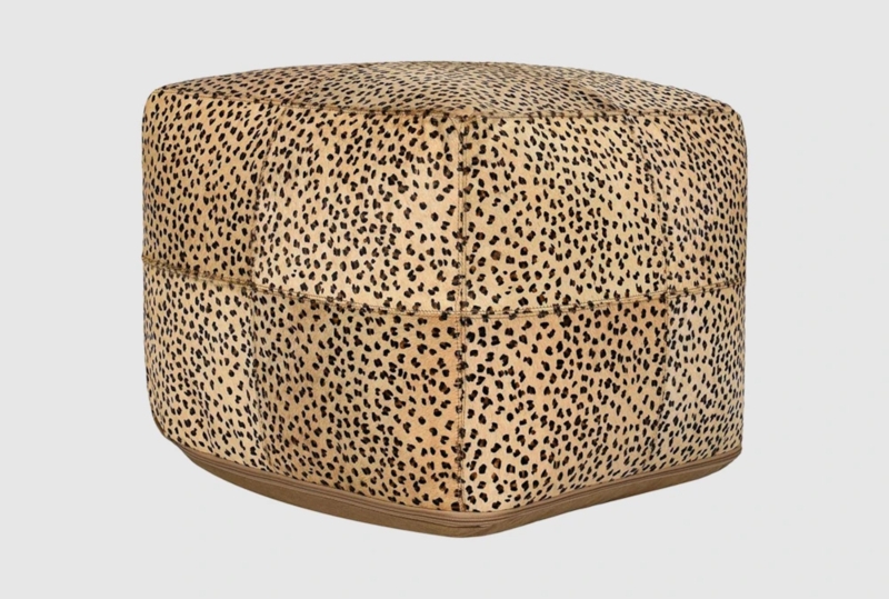 Pouf Square Cheetah Print Hair On Hide Modern Boho Accent