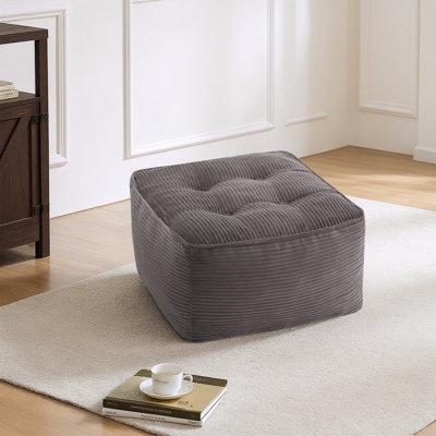 Pouf Square Corduroy Charcoal with Piped Edges Floor Seat
