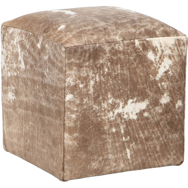 Pouf Square Dark Brown Distressed Contrast Stitching Industrial