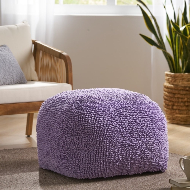 Pouf Square Geometric Moroccan Pattern Plum Purple Microfiber Fabric