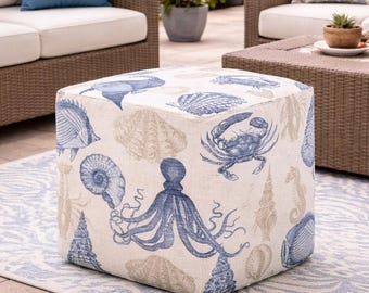 Pouf Square Marine Animal Print Coastal Patio Seating Ideas