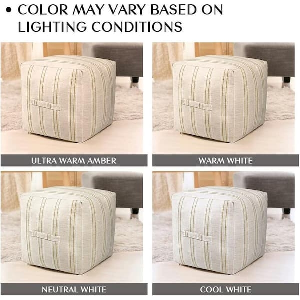 Pouf Square with Vertical Stripes and Jacquard Weave Modern Farmhouse