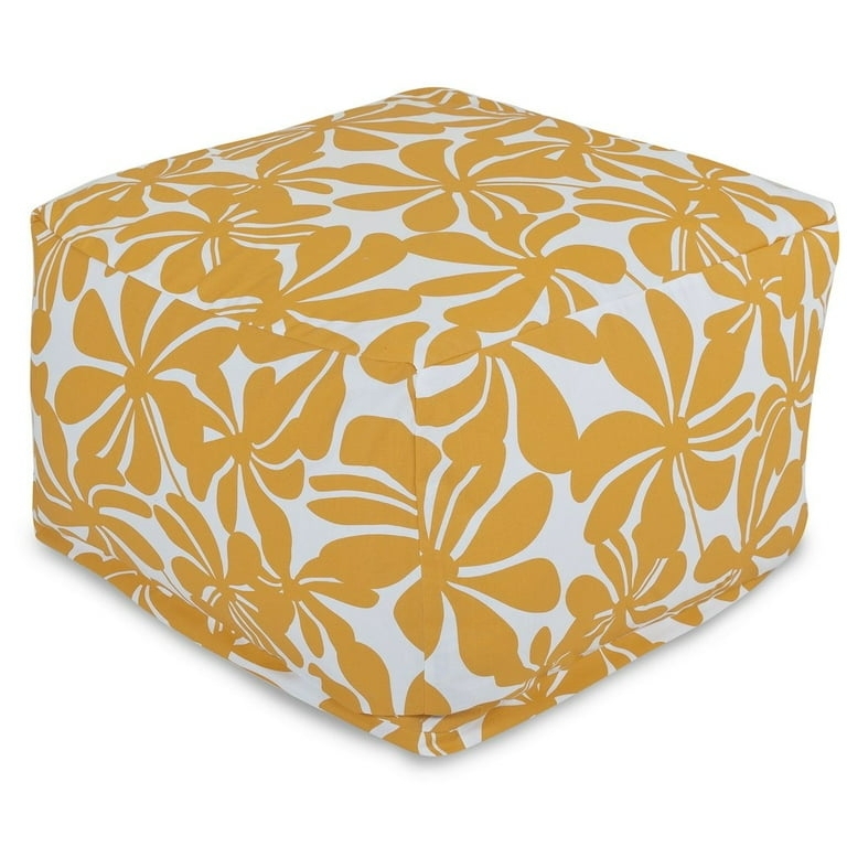 Pouf Square Yellow White Botanical Floral Pattern Cushion
