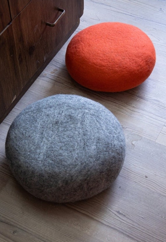 Pouf Stone Shaped Wool Felt Grey Marbled Pattern Organic Modern Decor