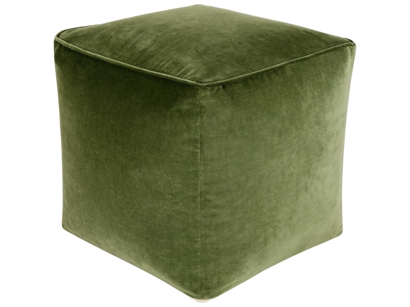 Pouf Sunburst Pleating Emerald Green Velvet Center Button Glam