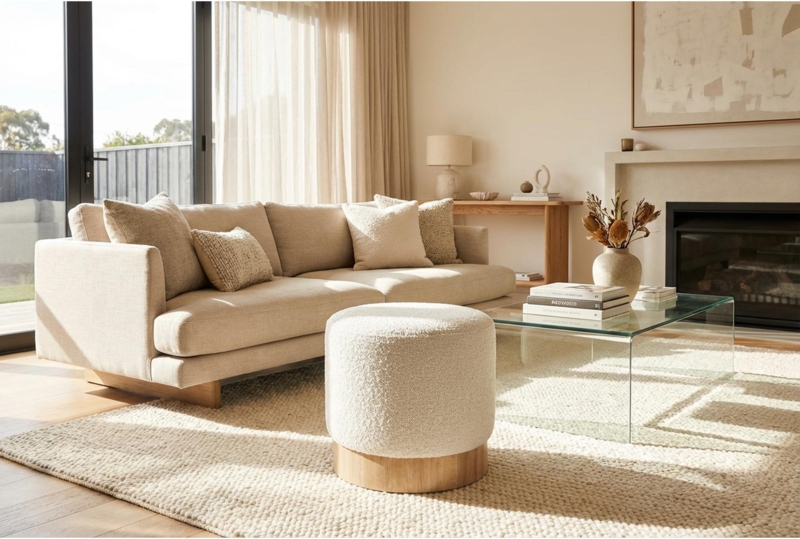 Pouf Thick Woven Texture Cream Chunky Knit Cylindrical Modern Farmhouse
