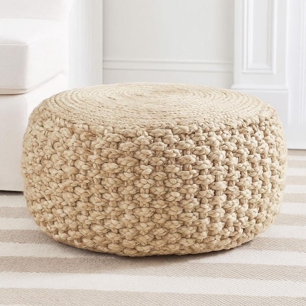 Pouf Top Handle Braided Natural Fiber Tan Boho Style