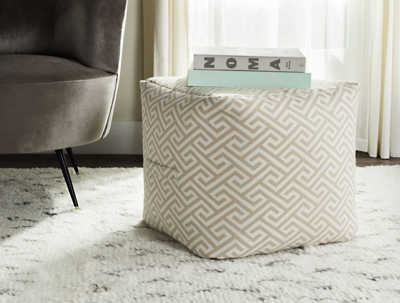 Pouf Tribal Pattern Square Ottoman with Piped Edges