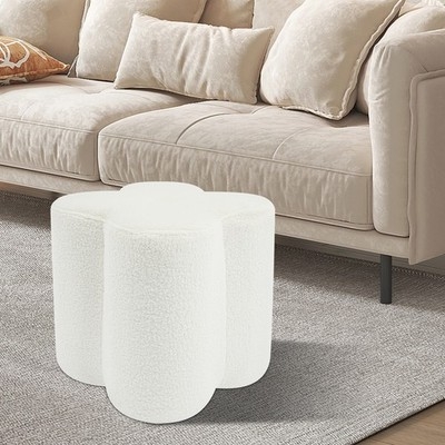 Pouf White Flower Shape Yellow Center Fleece Like Playful Daisy Design