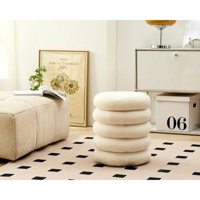 Pouf with Chunky Knit Weave in Cream for Cozy Floor Seating (63 chars)
