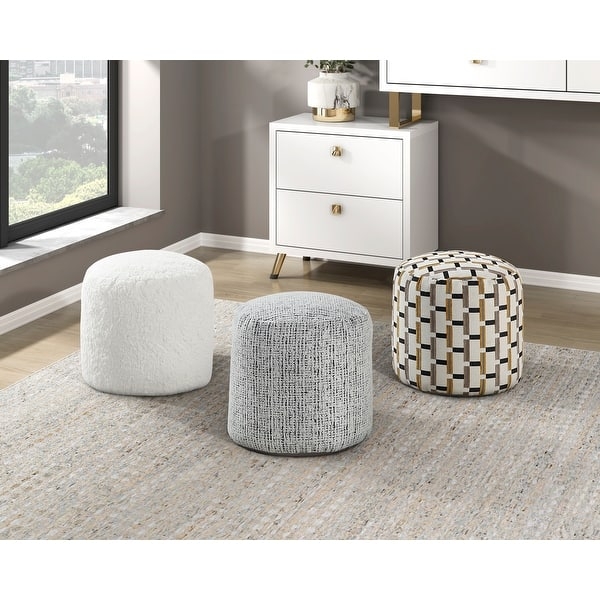 Pouf with Top Handle Geometric Jacquard Portable Blue Grey Gold