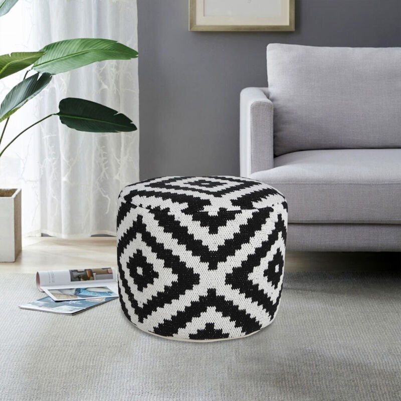 Pouffe Black Chunky Knit Cube Silhouette Knitted Modern Bohemian
