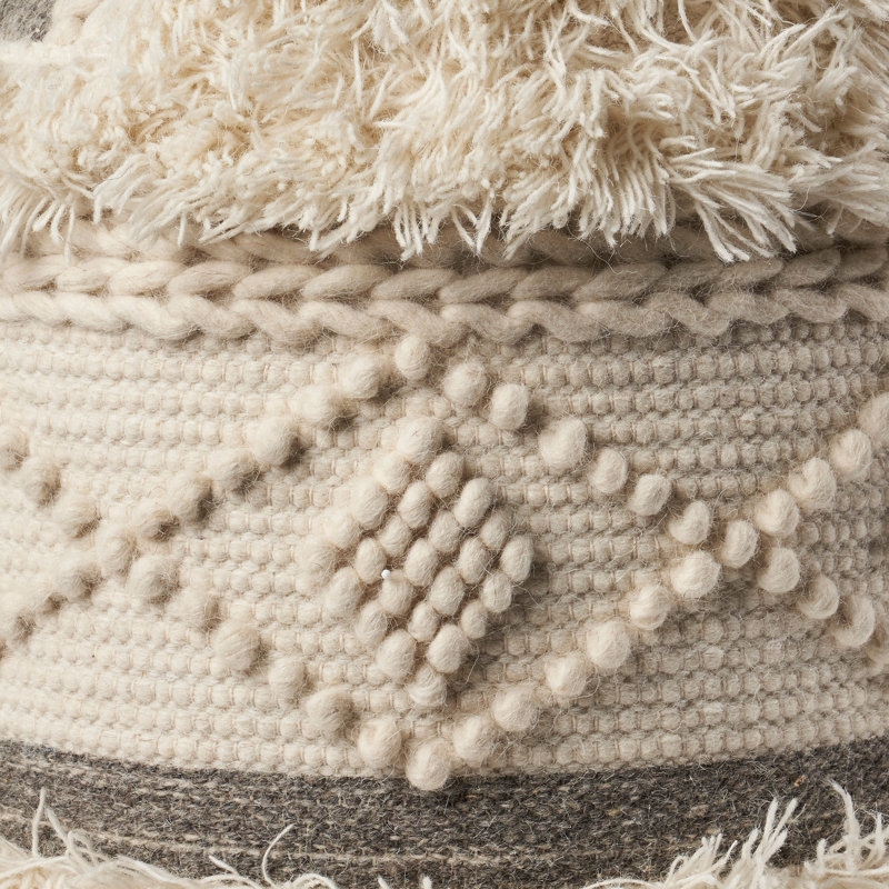 Pouffe, Braided Detail Chunky Knit Texture, Round Silhouette Off-White