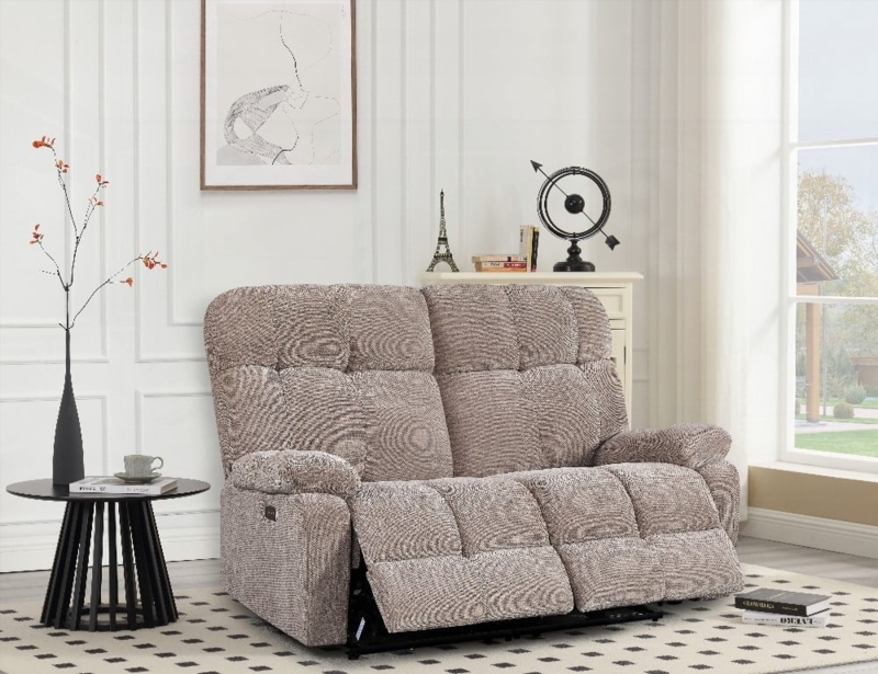 Power Recliner Sofa Slate Gray Fabric Dual Motor with Center Console