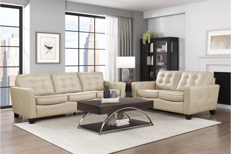 Power Reclining Living Room Set, Beige Channel Tufted with Metal Legs