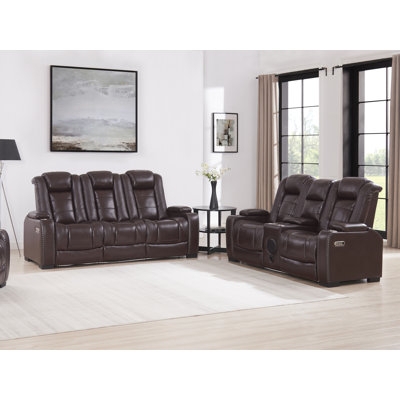 Power Reclining Living Room Set Charcoal Grey with LED Base Lighting