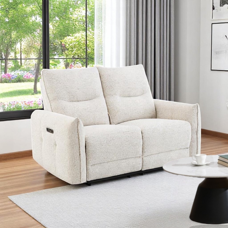 Power Reclining Loveseat in Cream Chenille with Pillow Top Arms
