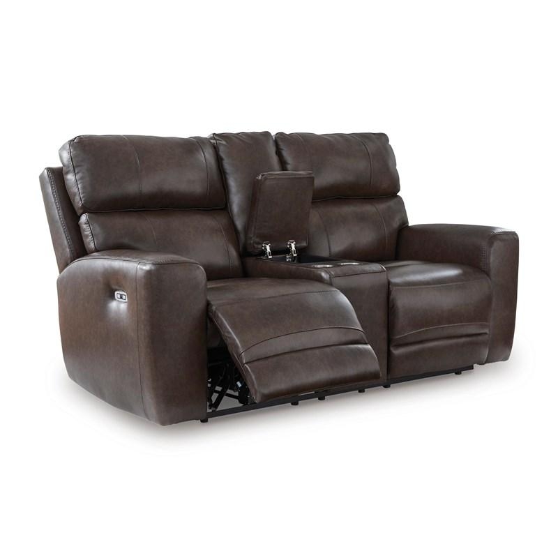 Power Reclining Loveseat with Diamond Stitching and Console
