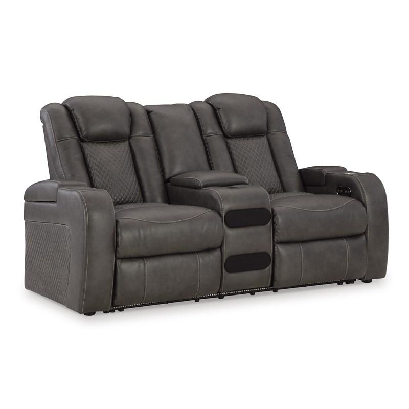 Power Reclining Loveseat with Tiered Back Design in Textured Grey Fabric