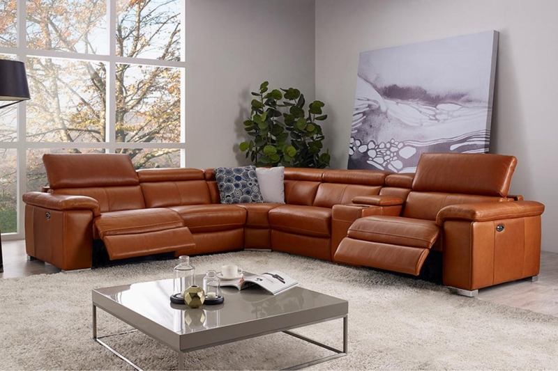 Power Reclining Sectional Sofa Console Adjustable Headrests Slate Grey