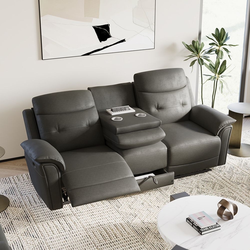 Power Reclining Sectional Sofa, Dark Brown Diamond Quilted Console
