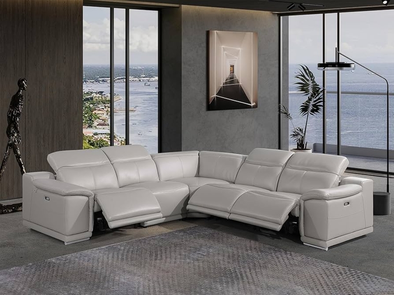 Power Reclining Sectional Sofa Light Gray Adjustable Headrests Modern