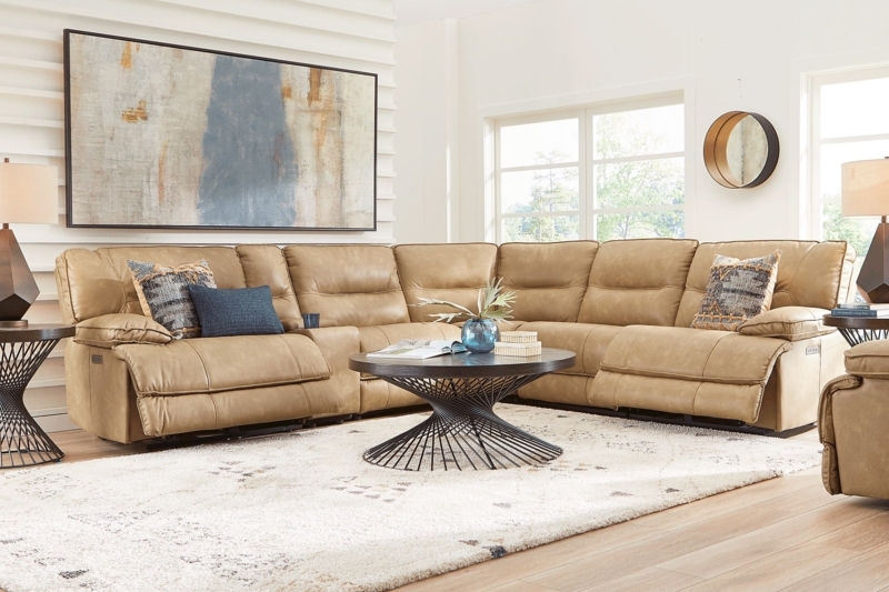 Power Reclining Sectional Sofa with Storage Console and Cupholders