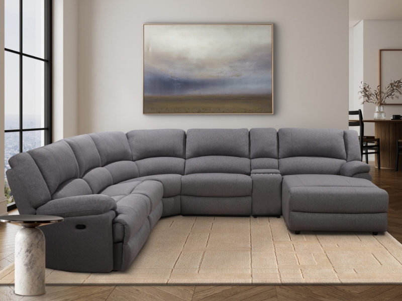 Power Reclining Sectional with Stain Resistant Fabric and Storage