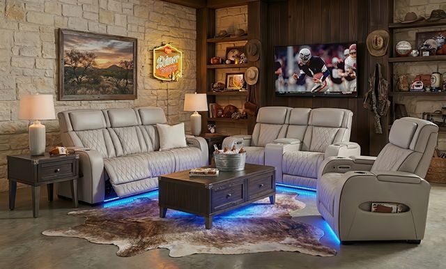 Power Reclining Sofa in Charcoal Gray with Adjustable Headrests