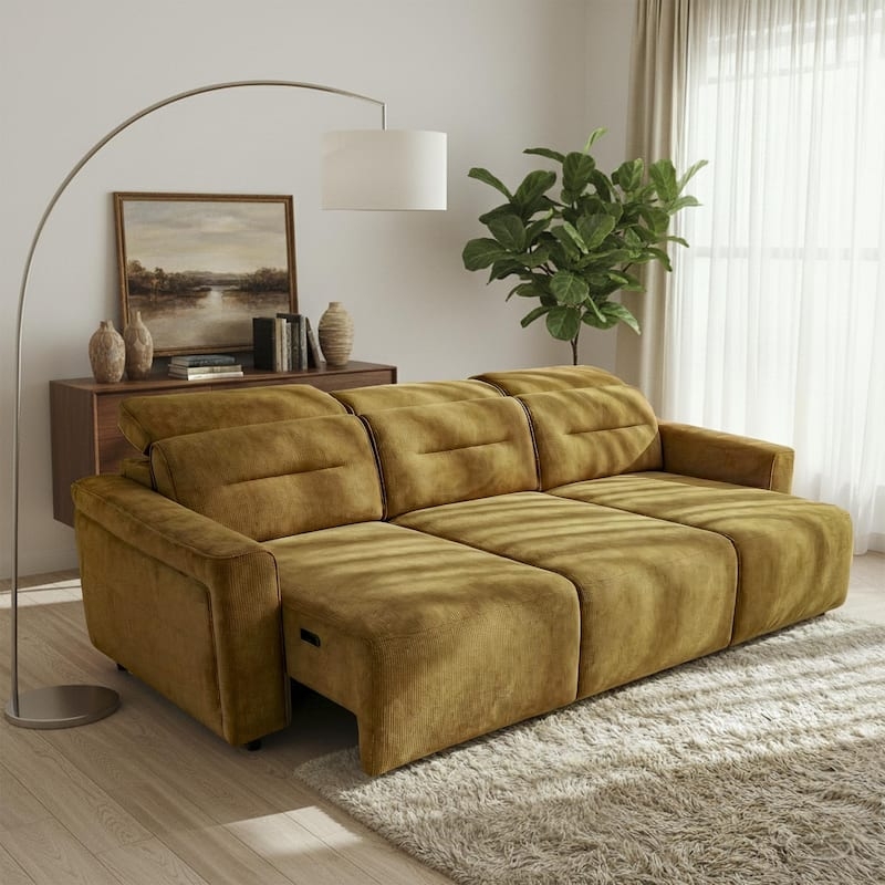 Power Reclining Sofa Light Grey with Adjustable Headrests