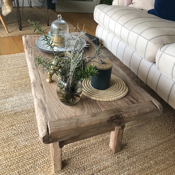 Primitive Coffee Table Chunky Wood Thick Slab Top Rustic