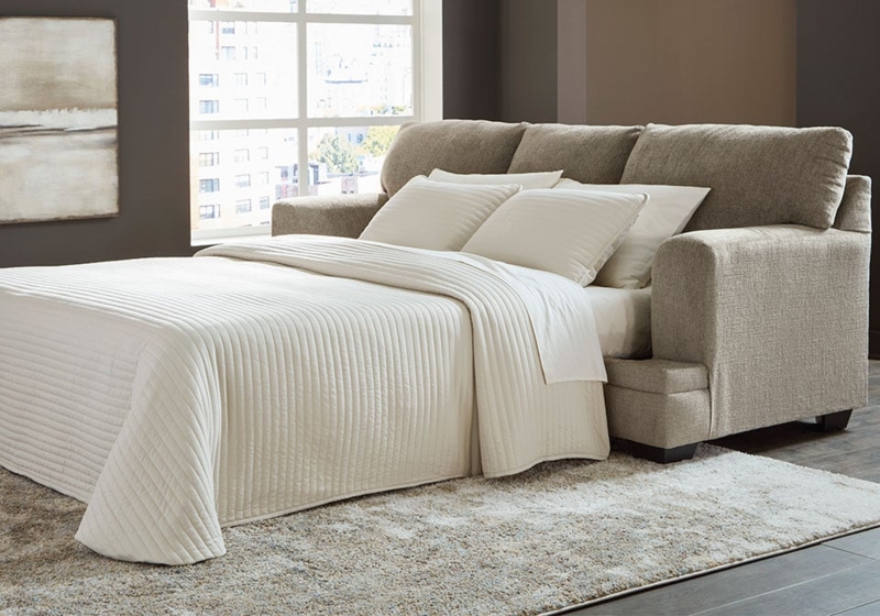 Queen Sleeper Sofa Taupe Recessed Rolled Arms Transitional Woven