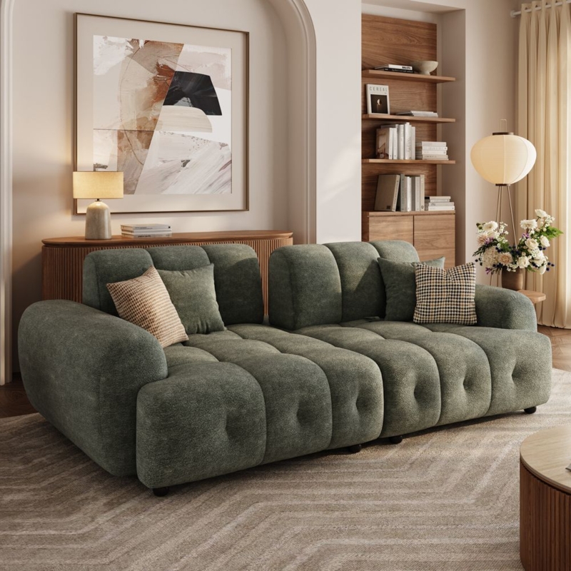 Quilted Modular Sectional Sofa with Matching Ottoman in Chenille