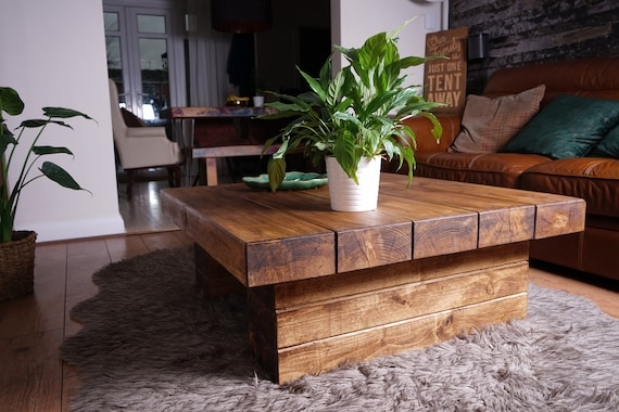 Railway Sleeper Coffee Table Dark Oak Wax Finish