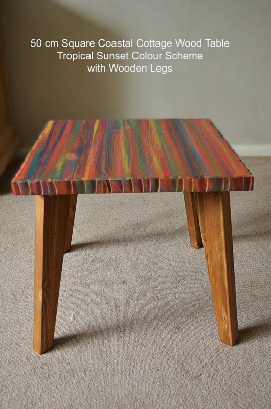 Rainbow Hand Painted Coffee Table Round Hairpin Legs Tripod Base